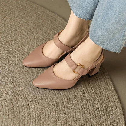 Women's Pointed-Toe Mary Jane Block-Heel Slingbacks