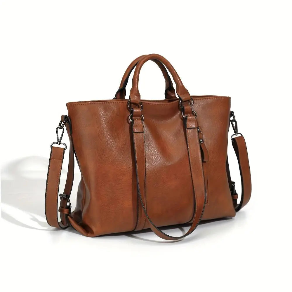 Women's Vintage Faux Leather Tote Bag
