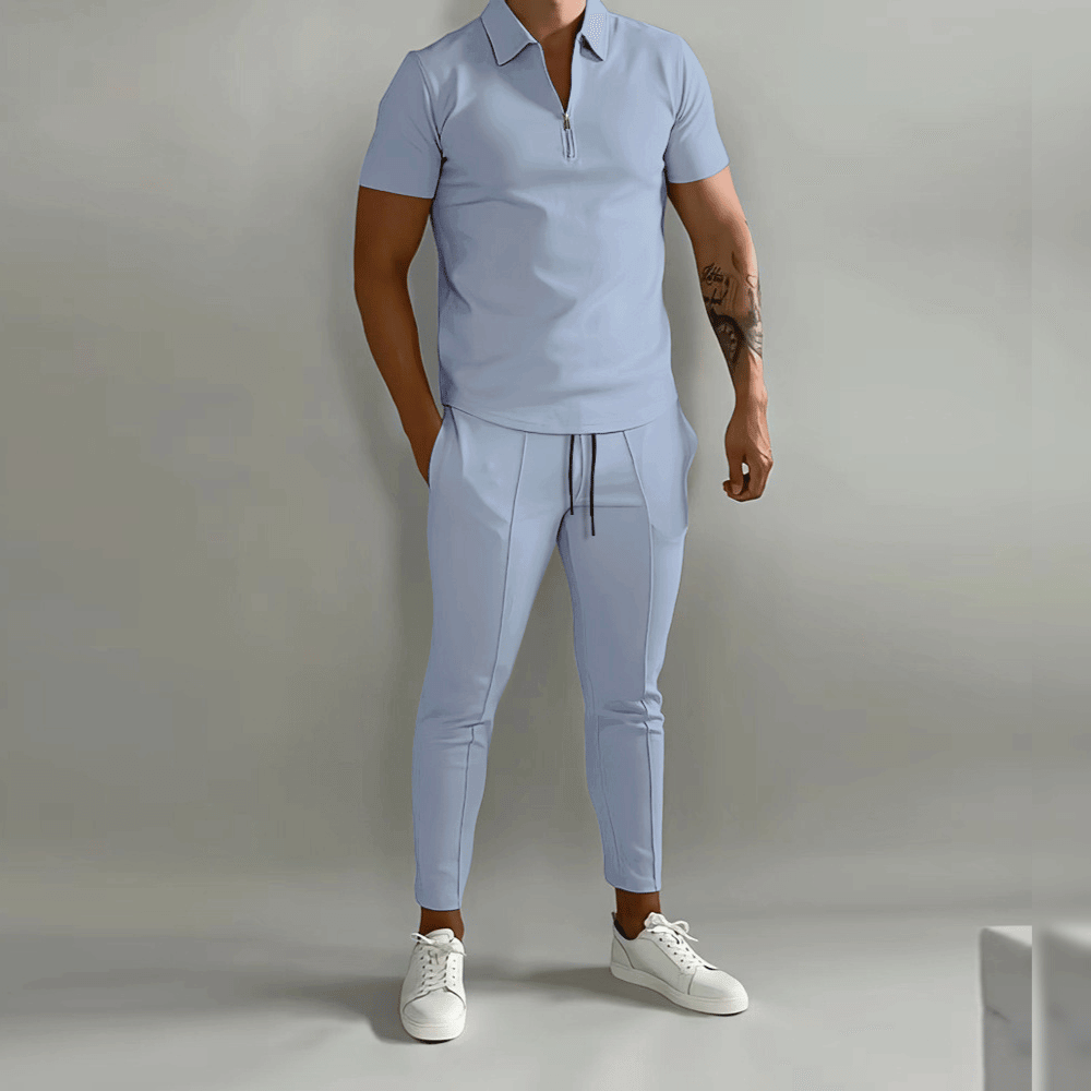 Men's Zip-Up Shirt and Trousers Co-Ord Set