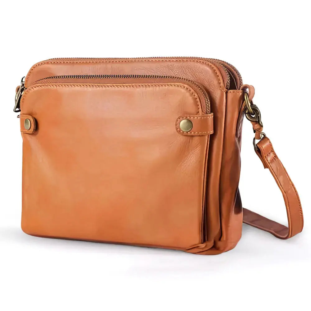 Women's Full Grain Leather Shoulder Bag with Integrated Wallet
