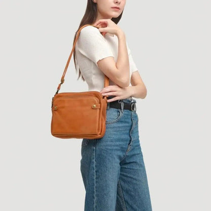 Women's Full Grain Leather Shoulder Bag with Integrated Wallet