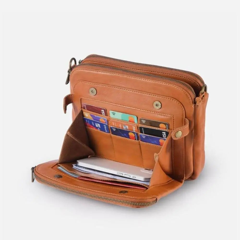Women's Full Grain Leather Shoulder Bag with Integrated Wallet