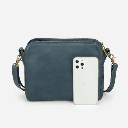 Women's Full Grain Leather Shoulder Bag with Integrated Wallet