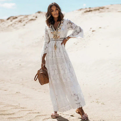Long-Sleeve Boho Summer Maxi Dress for Women