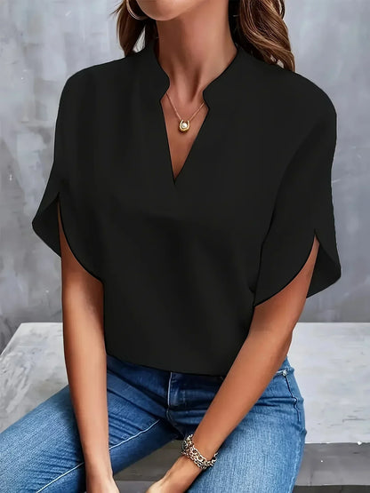Women's Split-Sleeve V-Neck Elegant Blouse