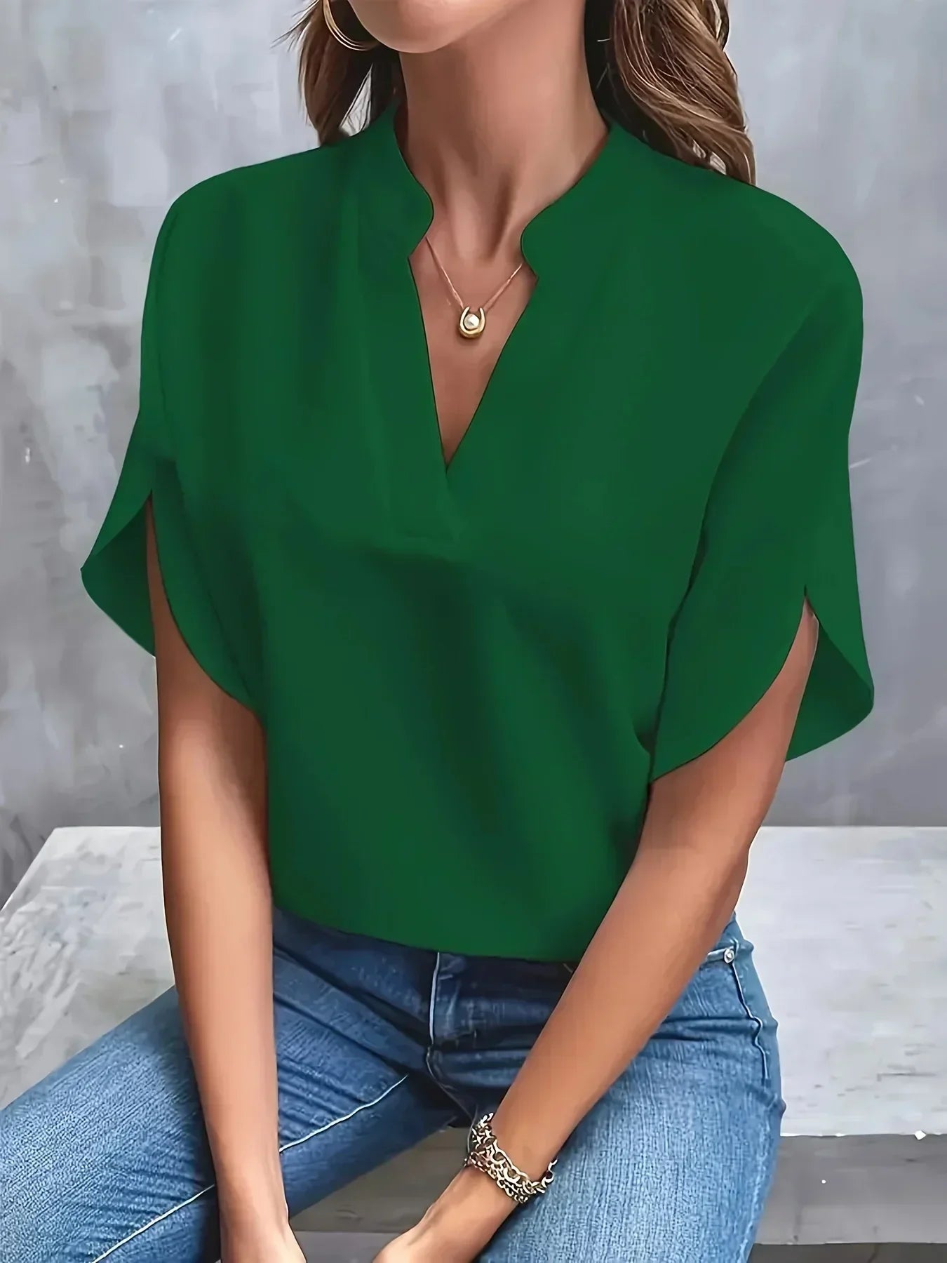 Women's Split-Sleeve V-Neck Elegant Blouse