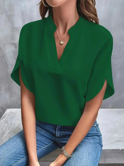 Women's Split-Sleeve V-Neck Elegant Blouse