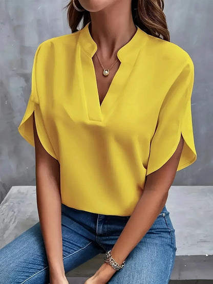 Women's Split-Sleeve V-Neck Elegant Blouse