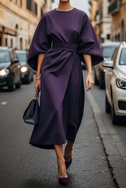 Belted Midi Dress with Kimono Sleeves for Women