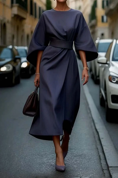 Belted Midi Dress with Kimono Sleeves for Women