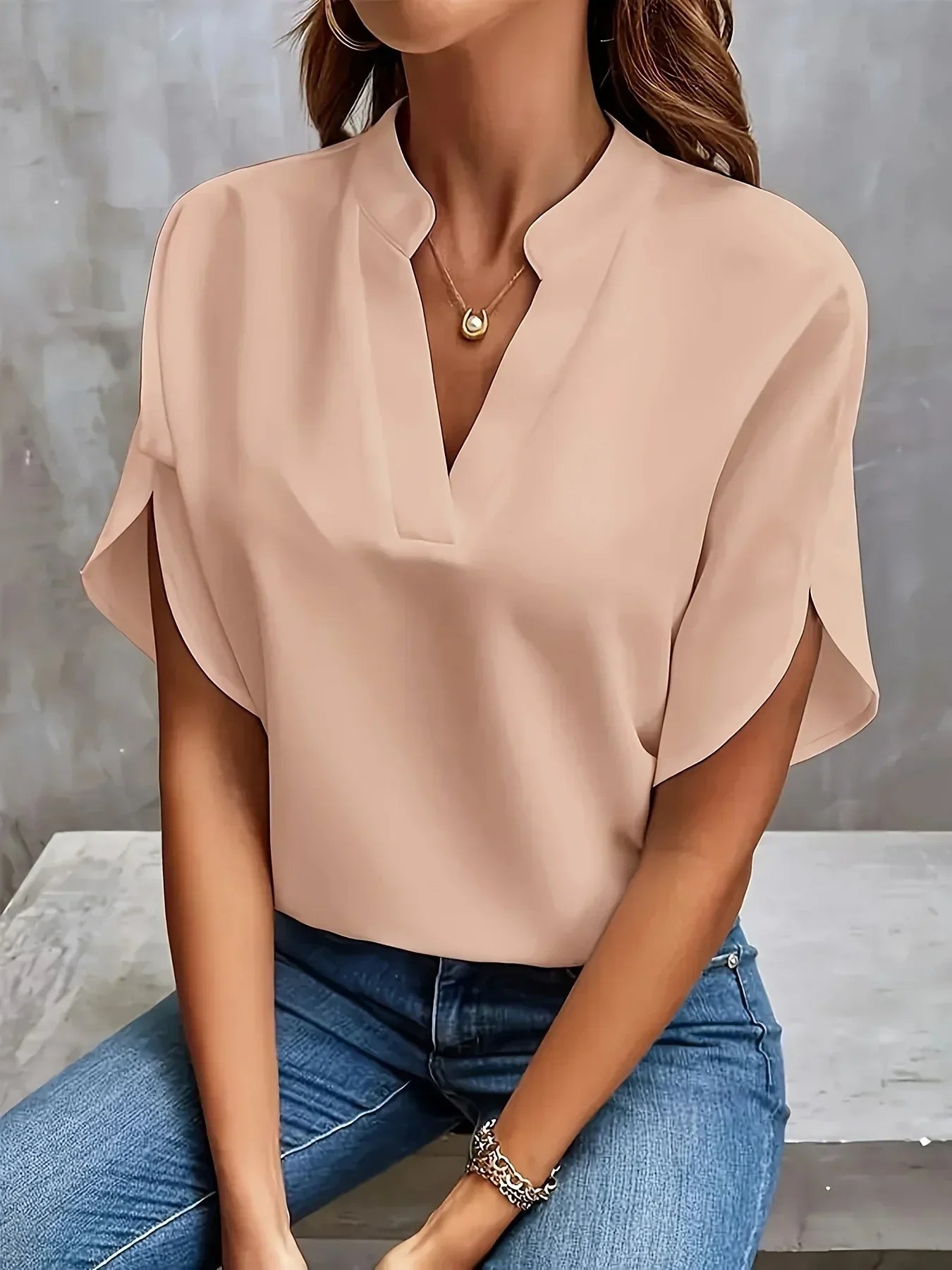 Women's Split-Sleeve V-Neck Elegant Blouse