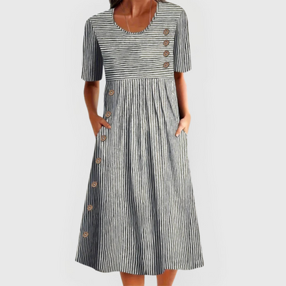 Short-Sleeve Button-Accent Dress for Women