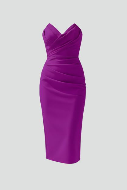 Women's Bandeau Midi Dress with Ruffled Tiered Hem