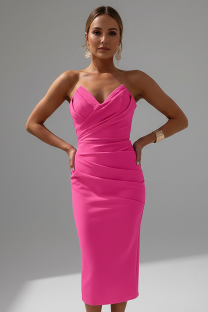 Women's Bandeau Midi Dress with Ruffled Tiered Hem