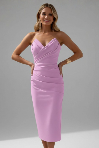 Women's Bandeau Midi Dress with Ruffled Tiered Hem