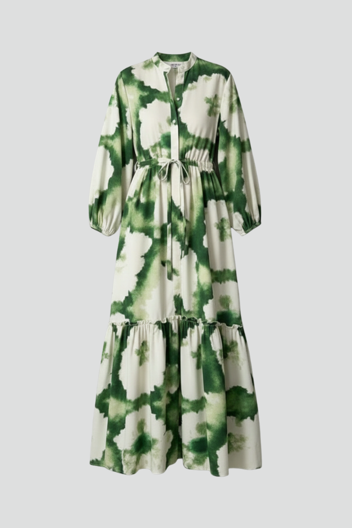 Women's Printed Long-Sleeve V-Neck Maxi Dress