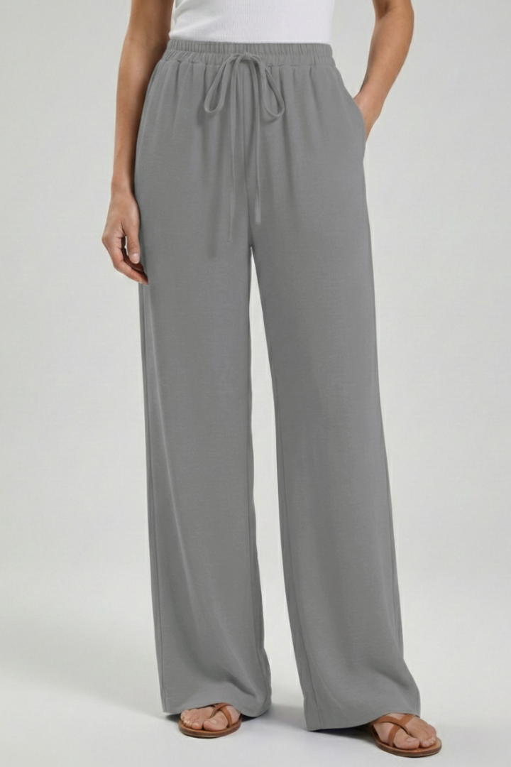 Women's Drawstring Palazzo Pants with Side Pockets