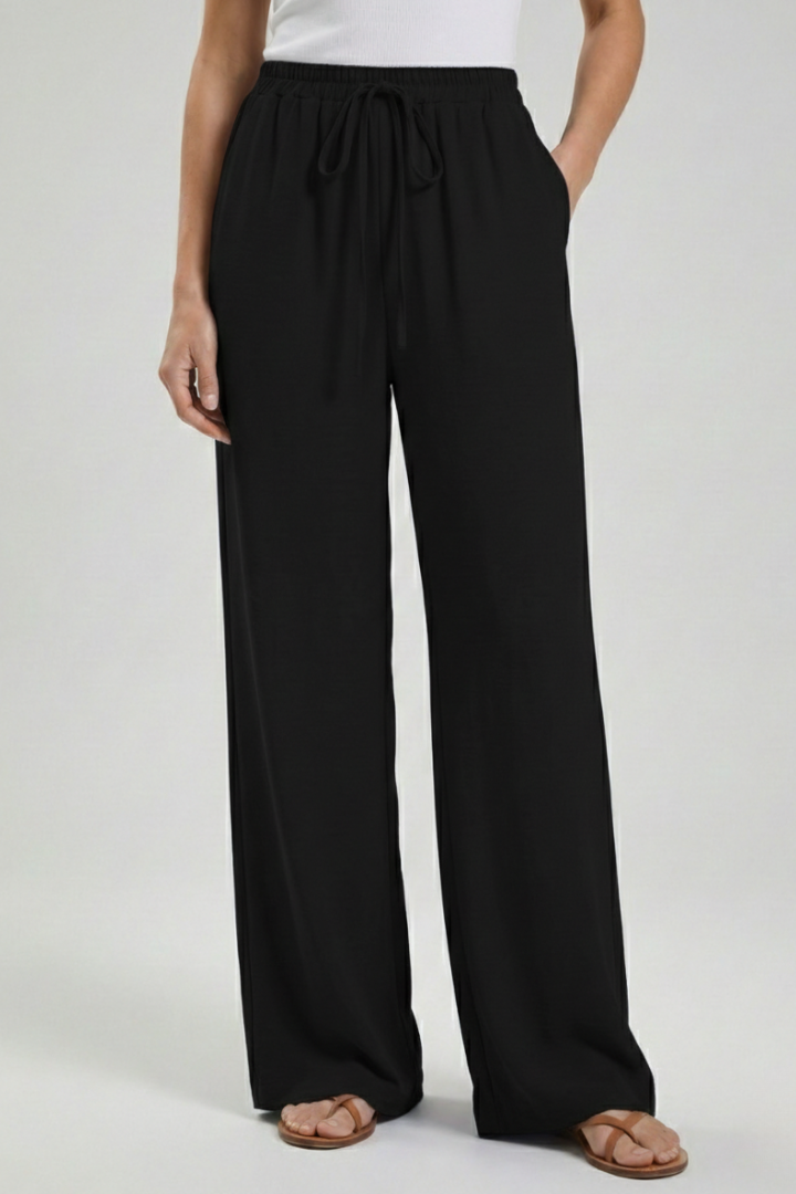Women's Drawstring Palazzo Pants with Side Pockets
