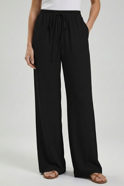 Women's Drawstring Palazzo Pants with Side Pockets