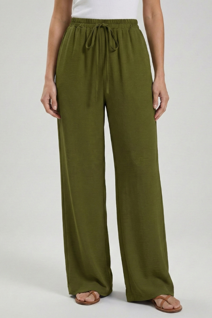 Women's Drawstring Palazzo Pants with Side Pockets