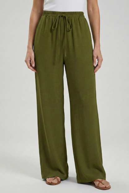 Women's Drawstring Palazzo Pants with Side Pockets
