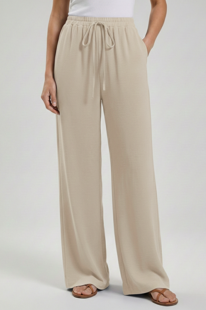 Women's Drawstring Palazzo Pants with Side Pockets