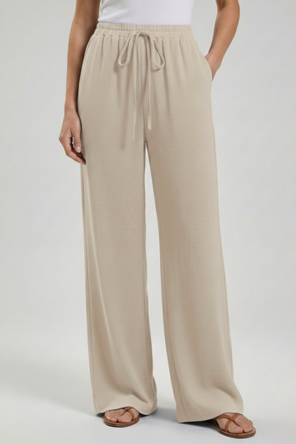Women's Drawstring Palazzo Pants with Side Pockets
