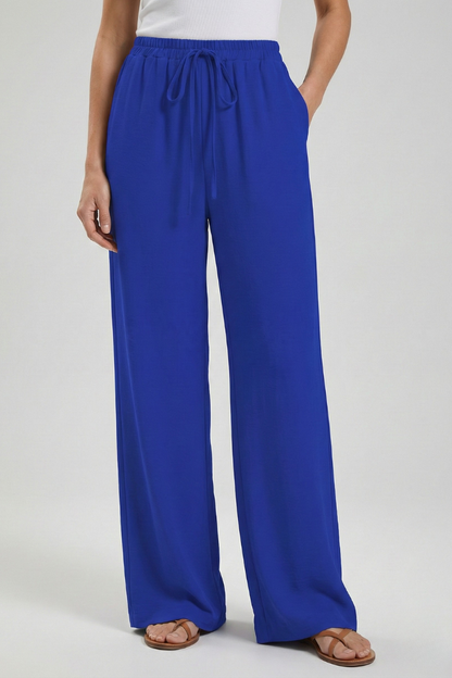 Women's Drawstring Palazzo Pants with Side Pockets