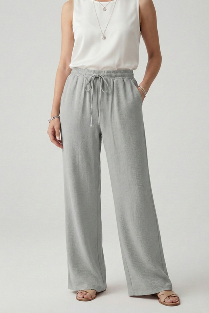 Women's Elastic-Waist Casual Palazzo Trousers with Side Pockets