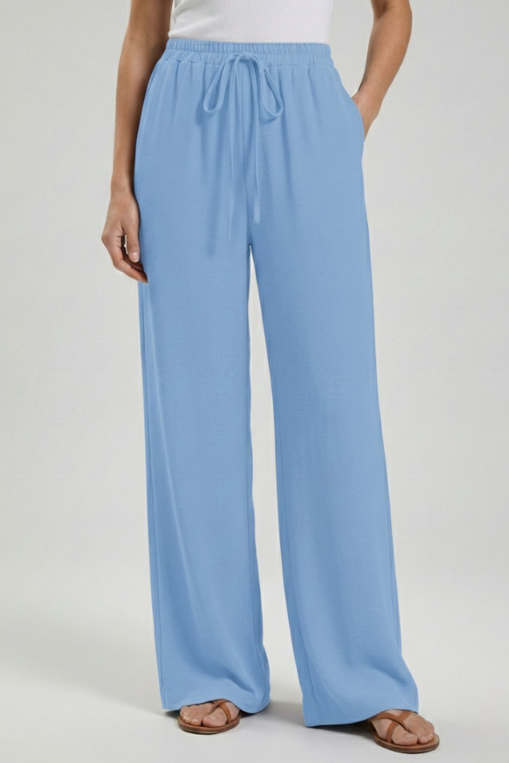 Women's Drawstring Palazzo Pants with Side Pockets