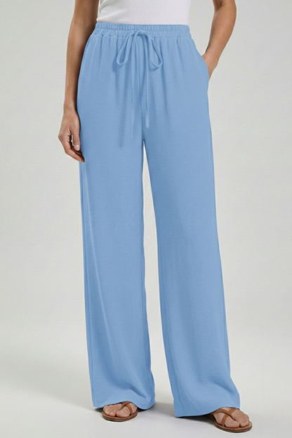 Women's Drawstring Palazzo Pants with Side Pockets