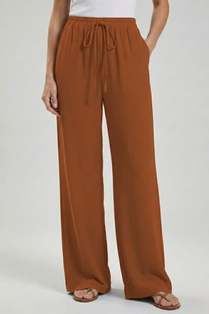 Women's Drawstring Palazzo Pants with Side Pockets