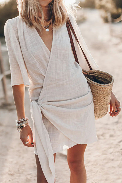 Women's Asymmetrical Hem Short Wrap Dress