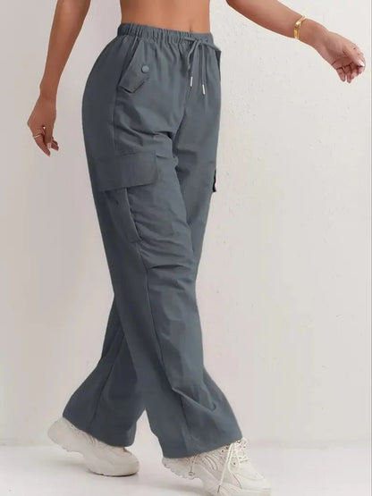 Women's Drawstring Waist Cargo Pants with Utility Pockets