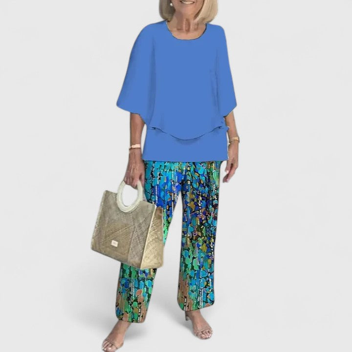 Women's Patterned Two-Piece Top and Pants Set