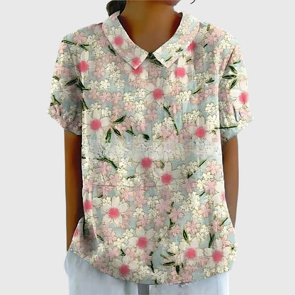 Women's Short-Sleeve Blouse with Floral Collar