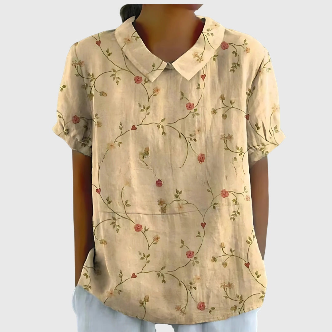 Women's Short-Sleeve Blouse with Floral Collar