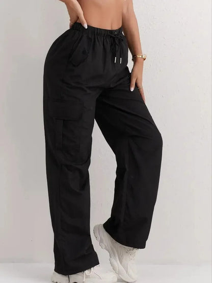 Women's Drawstring Waist Cargo Pants with Utility Pockets
