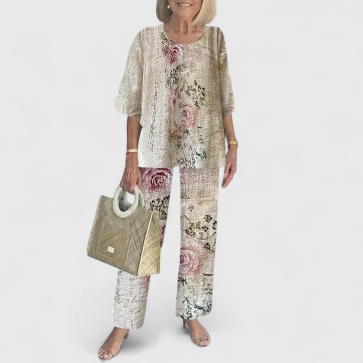 Women's Patterned Two-Piece Top and Pants Set