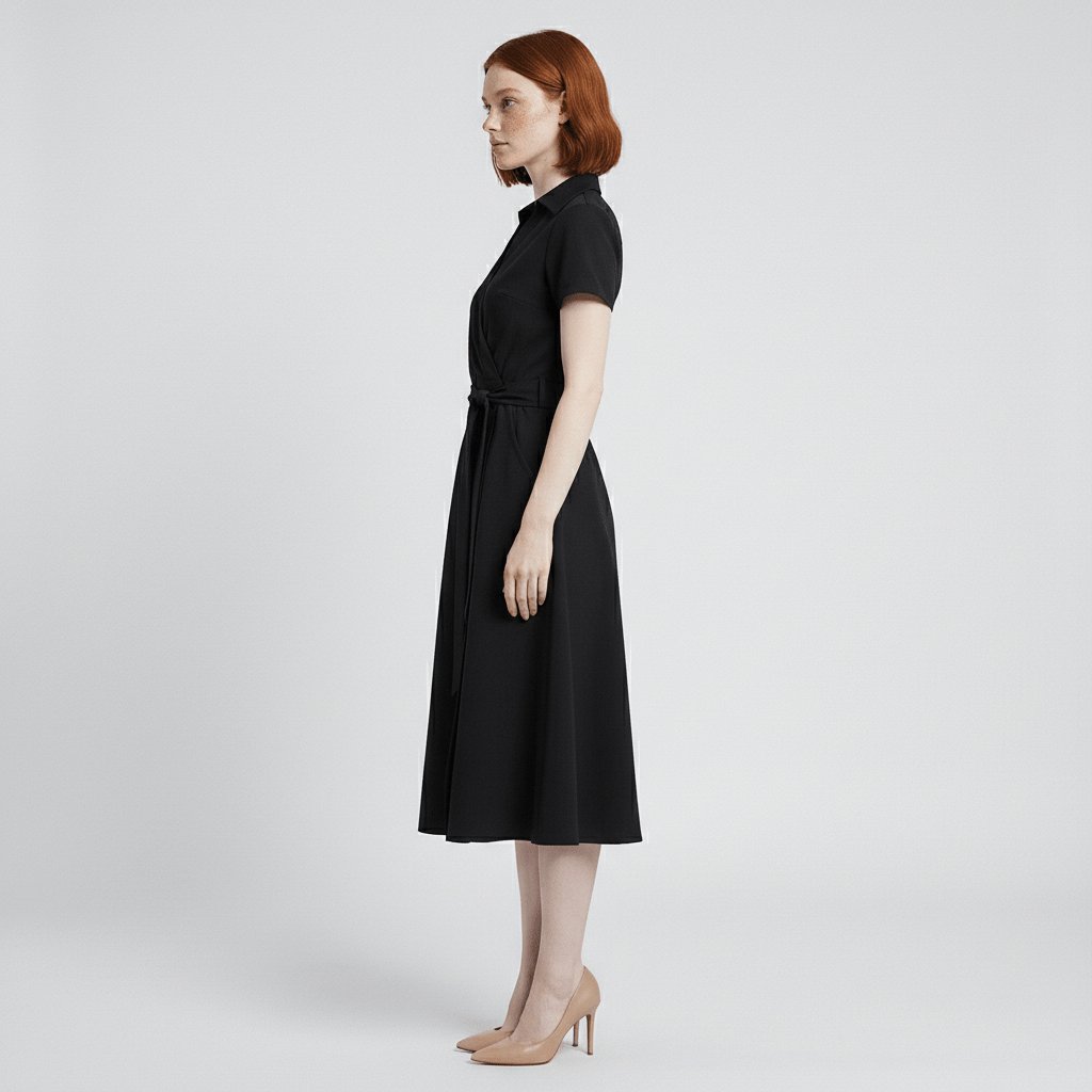 Women's Short-Sleeve Belted V-Neck A-Line Wrap Midi Dress