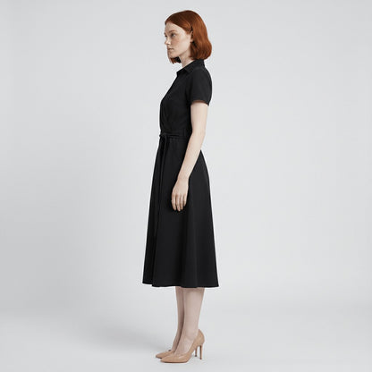 Women's Short-Sleeve Belted V-Neck A-Line Wrap Midi Dress