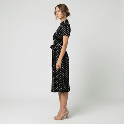 Women's Short-Sleeve Belted V-Neck A-Line Wrap Midi Dress