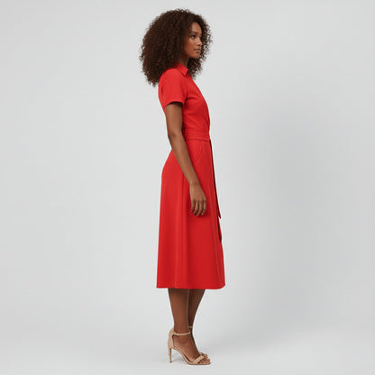 Women's Short-Sleeve Belted V-Neck A-Line Wrap Midi Dress