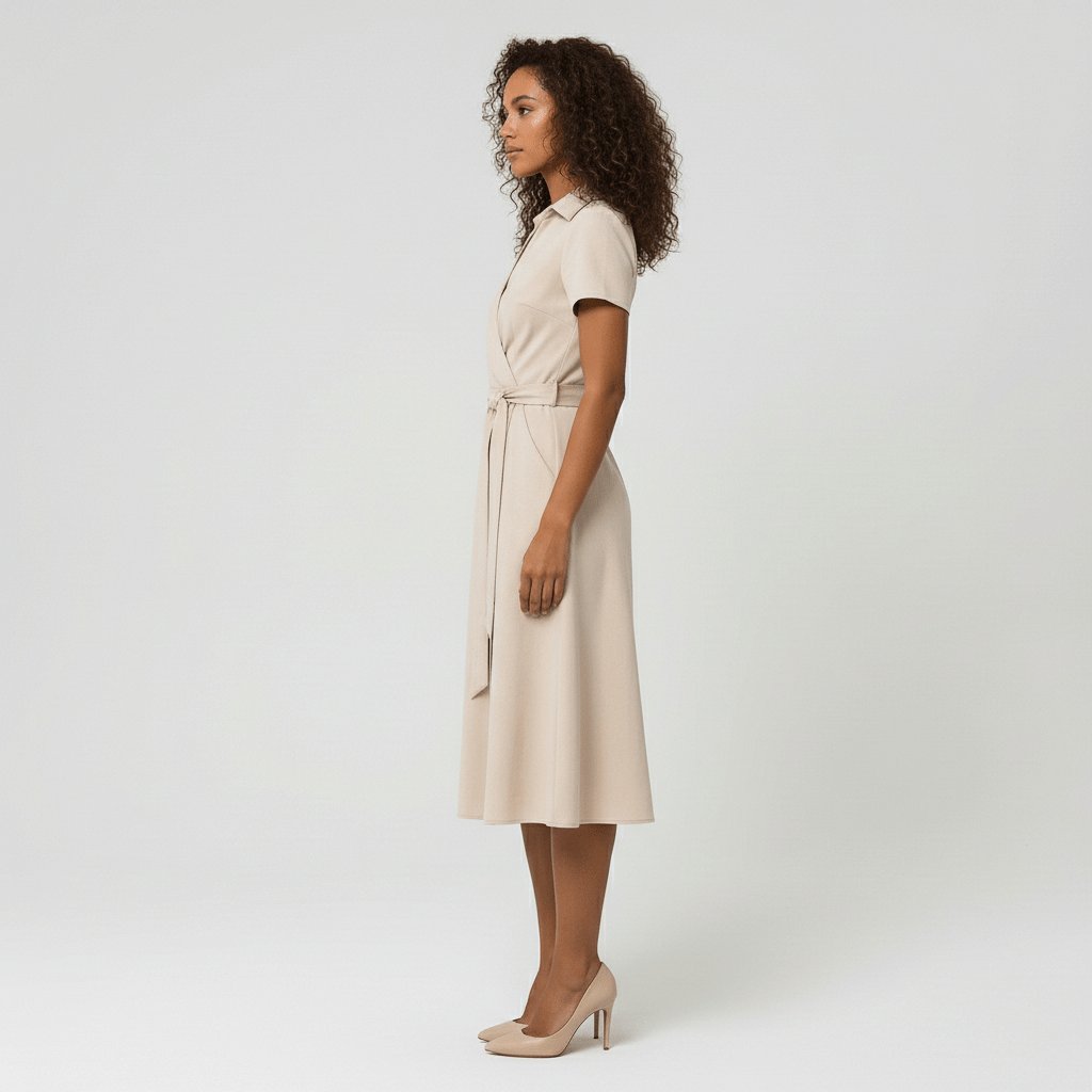 Women's Short-Sleeve Belted V-Neck A-Line Wrap Midi Dress