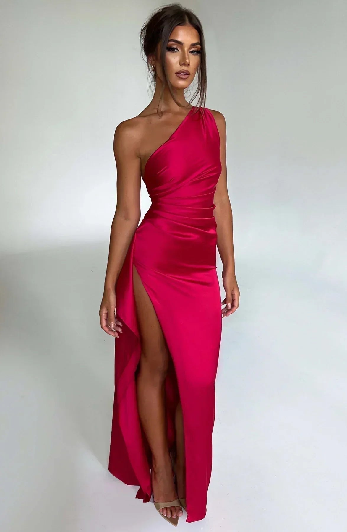 Women's One-Shoulder High-Slit Asymmetric Maxi Dress