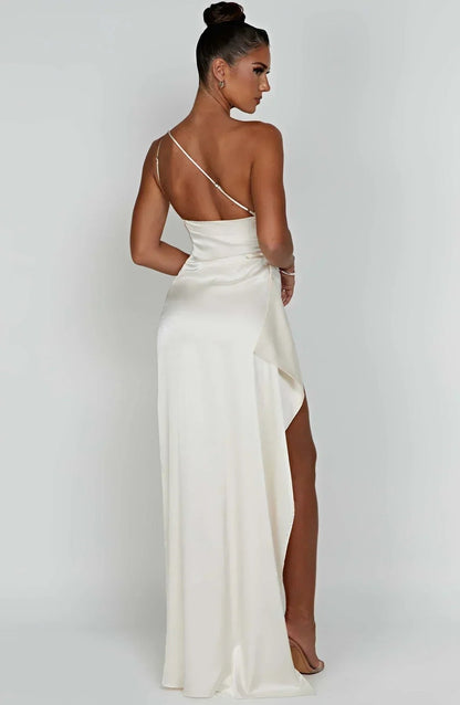 Women's One-Shoulder High-Slit Asymmetric Maxi Dress