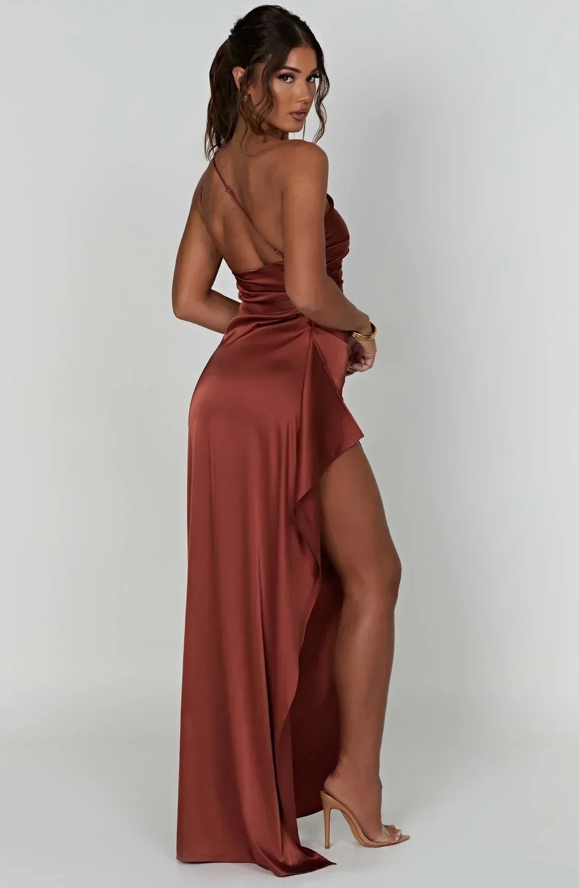 Women's One-Shoulder High-Slit Asymmetric Maxi Dress