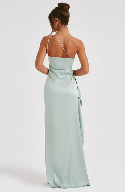 Women's One-Shoulder High-Slit Asymmetric Maxi Dress