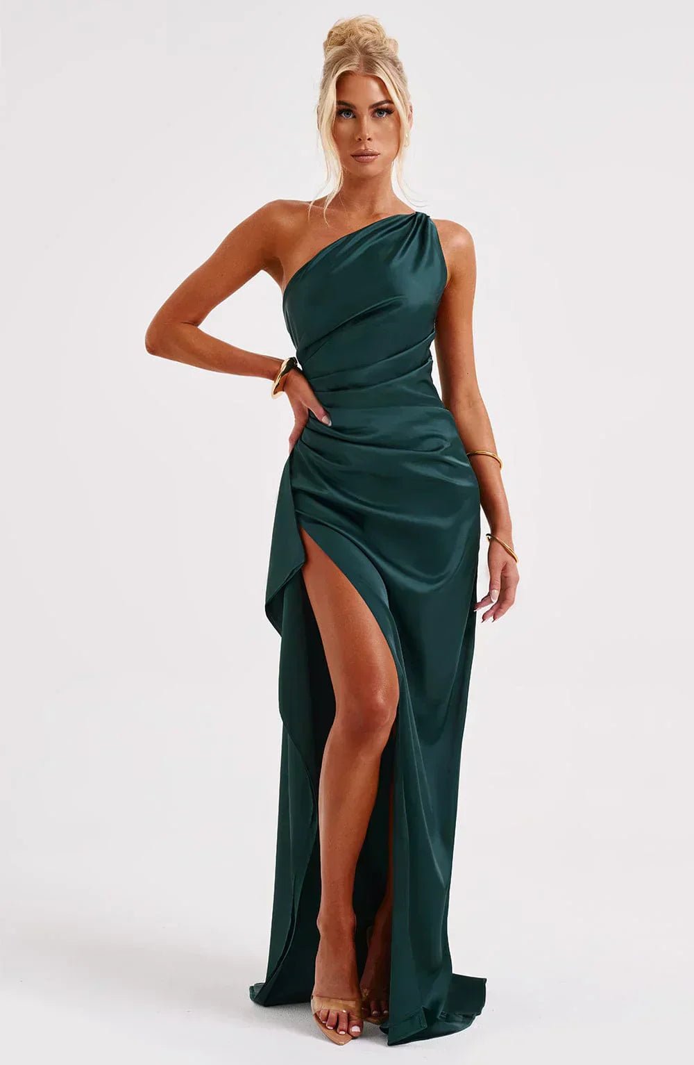 Women's One-Shoulder High-Slit Asymmetric Maxi Dress