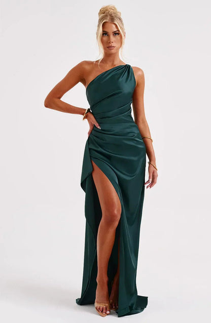 Women's One-Shoulder High-Slit Asymmetric Maxi Dress